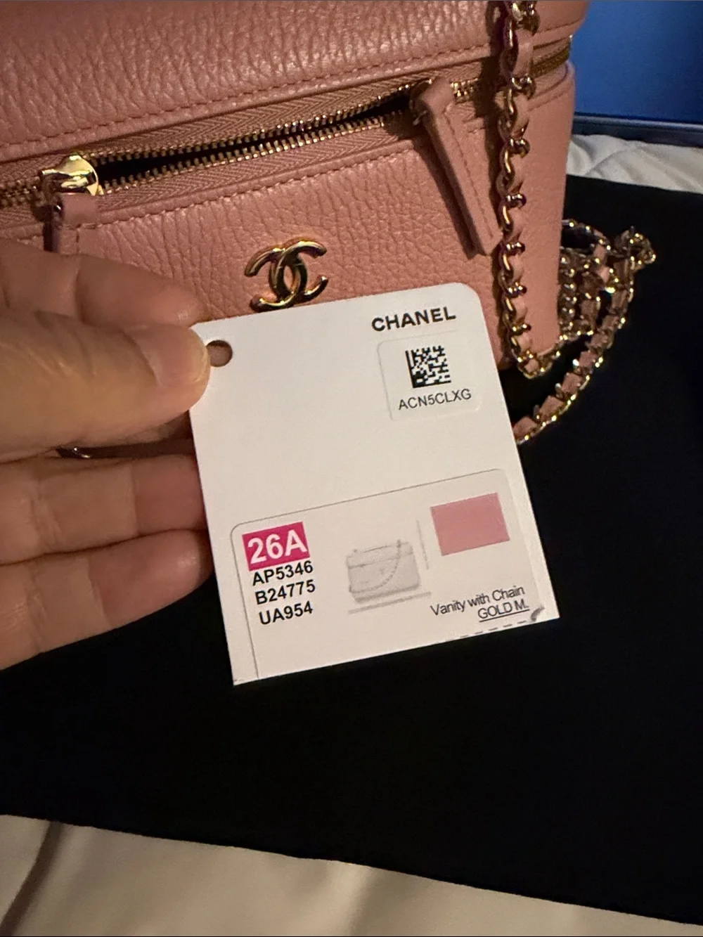 100% CHANEL Pink Pebbled Leather vanity Mini Bag with Gold Hardware with